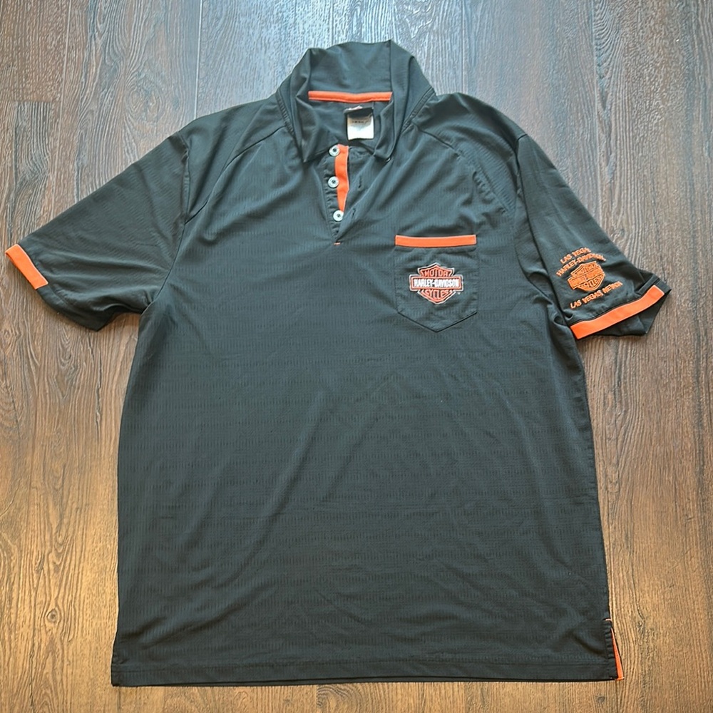 Harley Davidson Men's Gray and Orange Polo Shirt